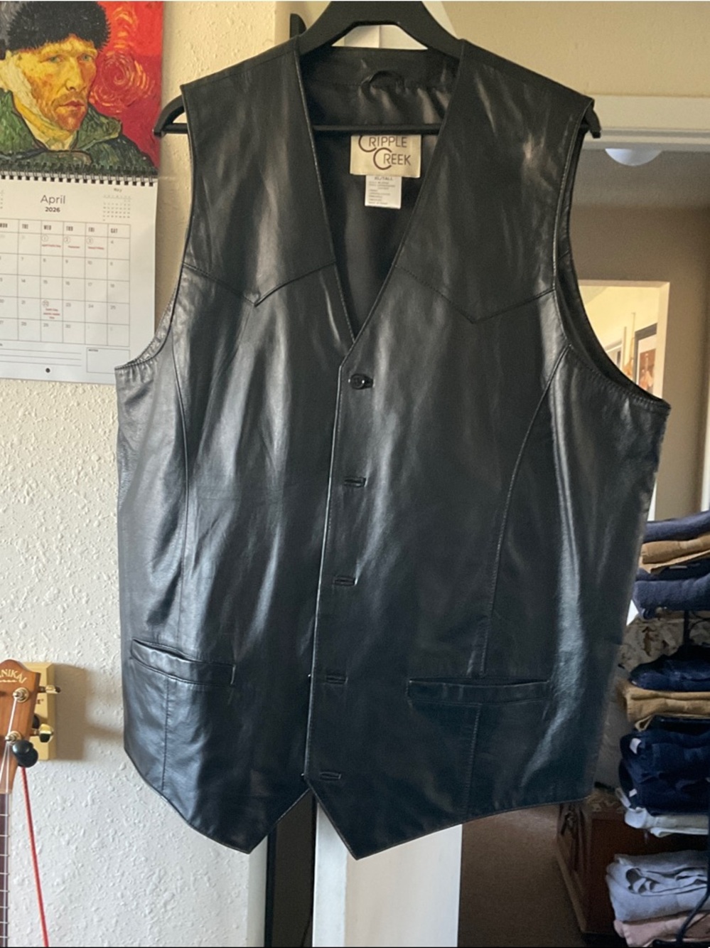 Cripple Creek Men's Black Leather Vest